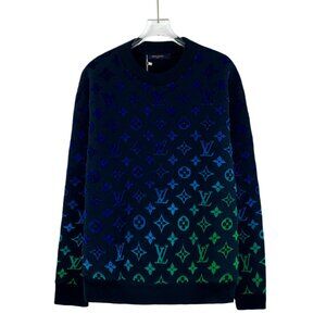 DM0329 Louis Vuitton blue jacquard logo print cotton round neck long sleeve